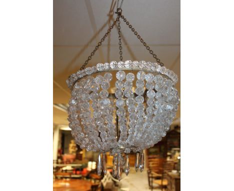 Edwardian basket chandelier, hung with graduated prismatic balls, 33cm diameter