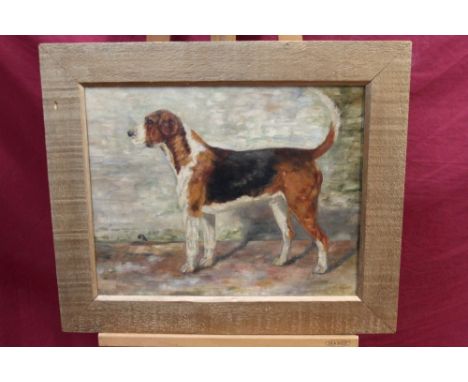 Manner of Mabel Hollams, oil on canvas - portrait of a fox hound, in gilt frame, 41cm x 51cm CONDITION REPORT Two patch repai