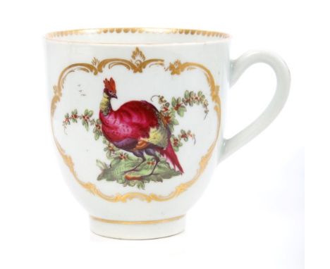18th century Worcester coffee cup, polychrome painted with exotic birds in gilt cartouches, circa 1772 CONDITION REPORT Very 