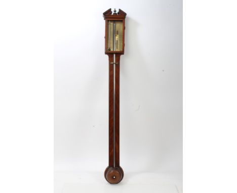 George III stick barometer / thermometer with brass dial, signed - John Soudelli, Lyn, in feather-banded mahogany case with b