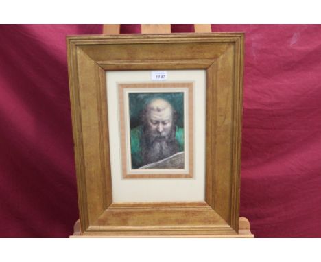 Dalziel, Victorian gouache illustration - a bearded figure with manuscript, signed and indistinctly dated, in glazed gilt fra