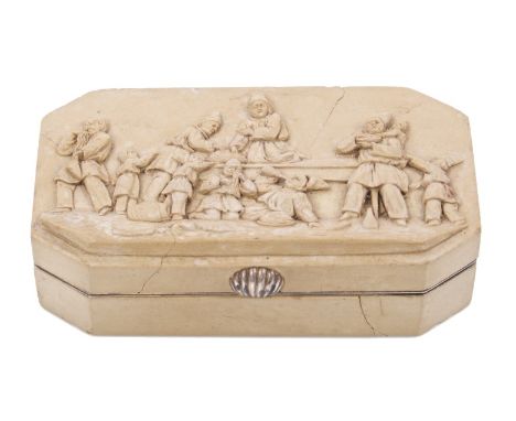 Rare late 18th / early 19th century German carved Solnhofen stone snuff box, canted rectangular form, relief carved with fami