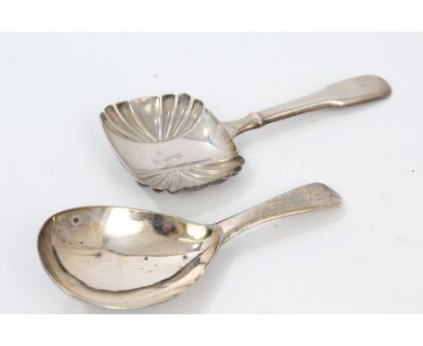 George III silver caddy spoon with teardrop bowl and engraved initials (London 1799), William Eley and William Fearn, togethe