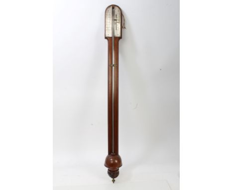 George II stick barometer with domed top, silvered scale, signed - 'I. Mann Fecit', in chamfered mahogany case with bulb and 