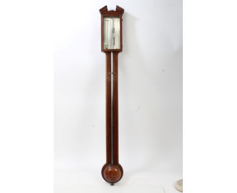 George III stick barometer / thermometer with silvered dial, signed - 'Peter Vecchio & Co. no. 94 Holbourn Hill, London', in 