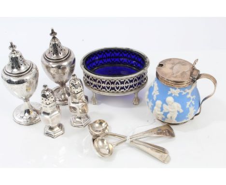 Selection of miscellaneous Georgian and later silver - including an urn pepper and matching salt (London 1874), pair miniatur