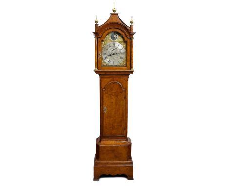 Attractive George III eight day longcase clock with arched gilt and silvered dial with Old Father Time automaton to arch, sig