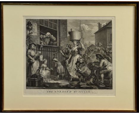 William Hogarth (1697-1764) engraving 'The Enraged Musician' plate 36cm x 41cm, accompanying receipt states 'lifetime impress