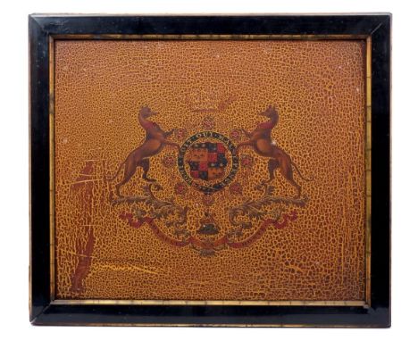 The Duke of Newcastle - a rare early 19th century armorial carriage panel, circa 1820, painted in polychrome with Dukes coron
