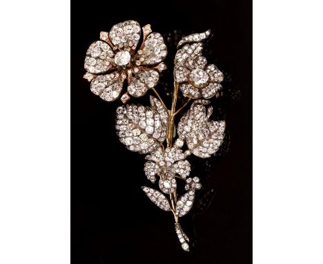 An Impressive Victorian diamond tremblant corsage brooch, designed as a floral and foliate spray of old brilliant, rose and c