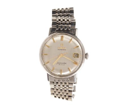 1960s gentlemen's Omega Automatic Seamaster De Ville wristwatch with silvered dial, date aperture, gold baton numerals and ha