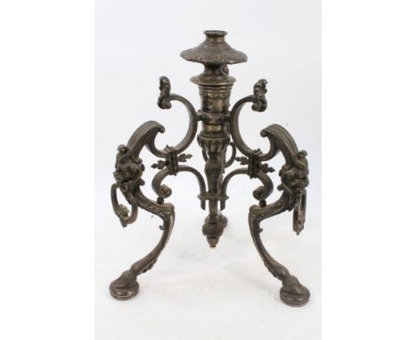 Fine quality 19th century Old Sheffield Plate standard lamp in dismantled state, baluster wrythen column on trefoil base, the