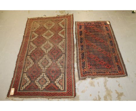 Eastern rug with allover serrated medallion ornament in geometric borders, 157cm x 88cm, together with another similar (2) 