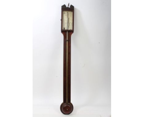 George III stick barometer / thermometer with silvered dial, signed - C. Favelli Warranted', in inlaid mahogany case with bro