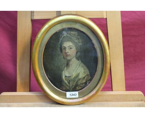 Late 18th / early 19th century English School oil on oval copper panel - portrait of a lady, in glazed gilt frame, 21.5cm x 1