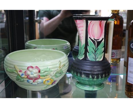 Clarice Cliff Floral bowl and a Art Deco Myott floral design jug 