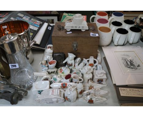 Collection of Crested China to include Carlton ware, Arcadian China, Silver Cigarette case Edison Bell Radio etc.