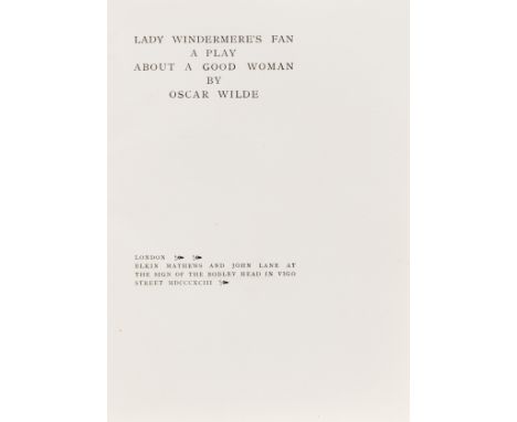 Wilde (Oscar) Lady Windermere's Fan, first edition, one of 50 large paper copies, later salmon pink half straight-grain moroc