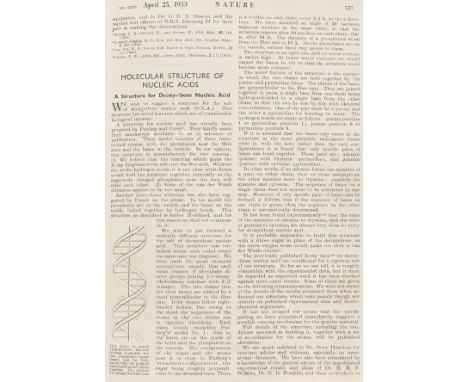 DNA.- Watson (James D.) Francis Crick, Rosalind E. Franklin and others. A collection of articles relating to the discovery of