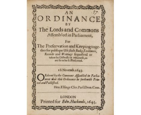 Preservation of Libraries.- Ordinance (An) by the Lords and Commons Assembled in Parliament for the Preservation and Keeping 
