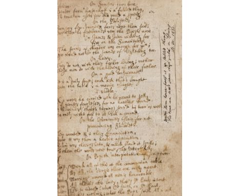 Manuscript poetry.- [Crashaw (Richard)] Epigrammatum sacrorum liber, first edition of the author's first book, with contempor