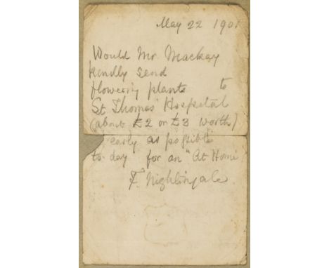 Nightingale (Florence, reformer of Army Medical Services and of nursing organization, 1820-1910) Autograph Letter signed to M