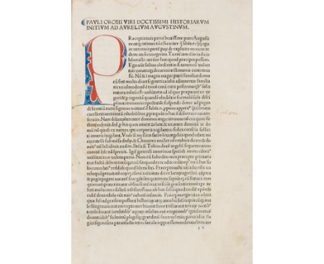 NO RESERVE Orosius (Paulus) Historiae adversos paganos, edited by Aeneas Vulpes and Laurentius Brixiensis, collation: a-i K l