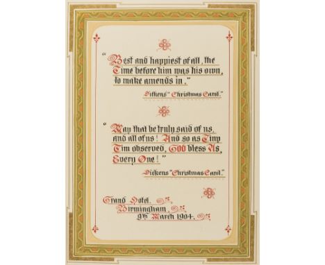 Dickens (Charles).- Birmingham Sunday Lecture Society.- Illuminated address to Ben Nathan for his years of service to the soc