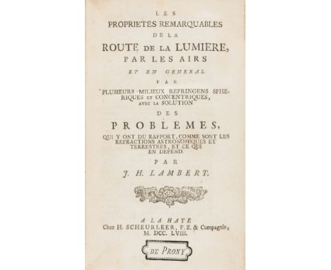 Lambert (Johann Heinrich) Les propriétés remarquables de la route de la lumière par les airs et en général par plusieurs mili