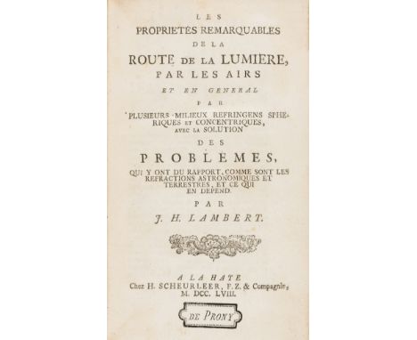 Lambert (Johann Heinrich) Les propriétés remarquables de la route de la lumière par les airs et en général par plusieurs mili