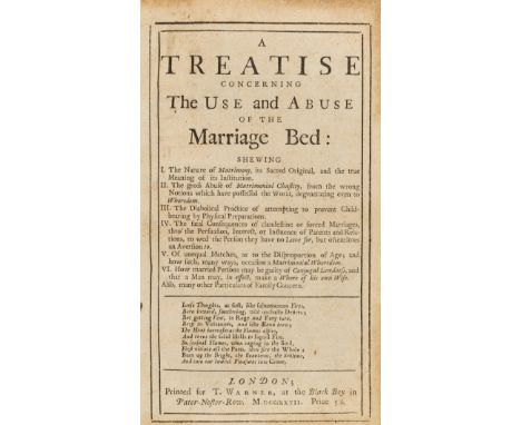Conjugal Lewdness.- [Defoe (Daniel)] A Treatise concerning the Use and Abuse of the Marriage Bed, first edition, second issue