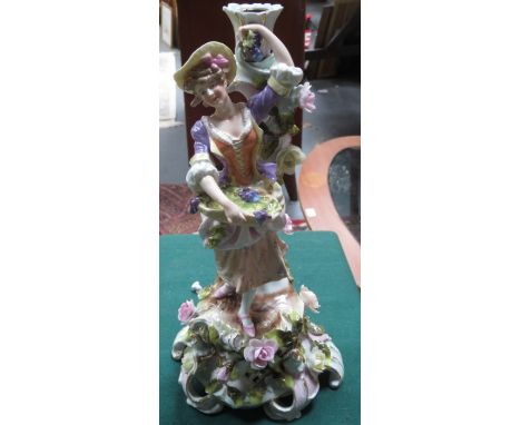 MEISSEN STYLE HEAVILY RELIEF DECORATED CERAMICS FIGURE CANDLESTICK, APPROXIMATELY 35cm HIGH