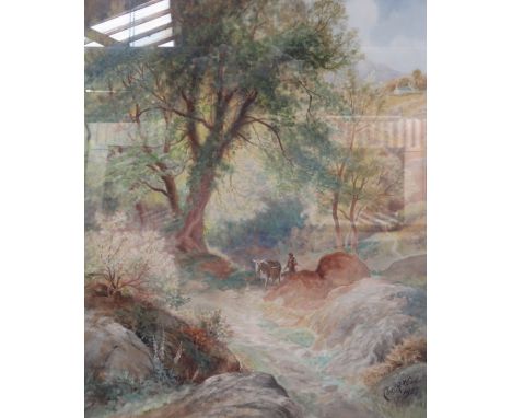 CHARLES R WOOD, FRAMED WATERCOLOUR DEPICTING A WOODLANDS SCENE, APPROXIMATELY 58cm x 48cm