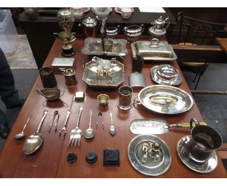 PARCEL OF VARIOUS SILVER PLATEDWARE AND FLATWARE, ETC. 
