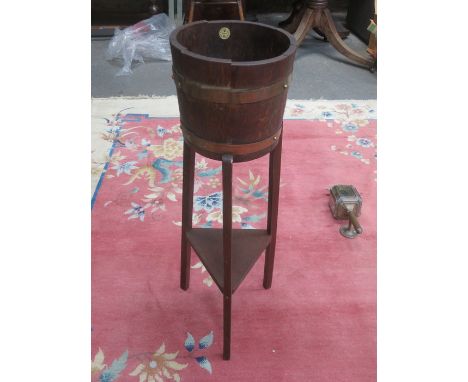 COPPER BOUND OAK BARREL FORM PLANT STAND BY R ALISTER &amp; CO 