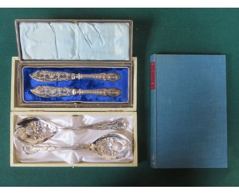 PAIR OF BOXED PLATED FISH KNIVES, PAIR OF BOXED PLATED BERRY SPOONS AND VOLUME BY WILLIAM KING- THE STICK AND THE STARS, SIGN