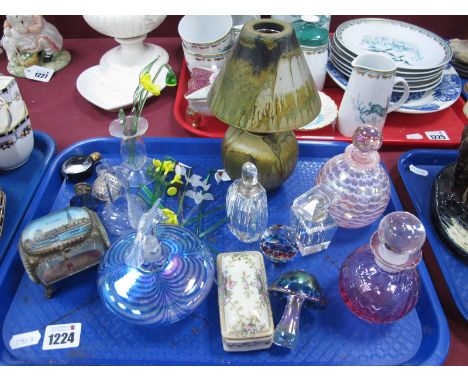 Ladies Scent Bottles, glass lamp, XIX Century trinket box, souvenir from Blackpool.