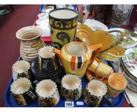 Burleigh Basket, ribbed vase, Ducal coffee ware, Newlyn pottery:- One Tray.