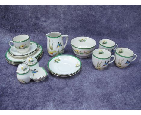 Losol Ware "Water Lily" Pattern Part Tea Service, fifteen pieces:- One Tray.