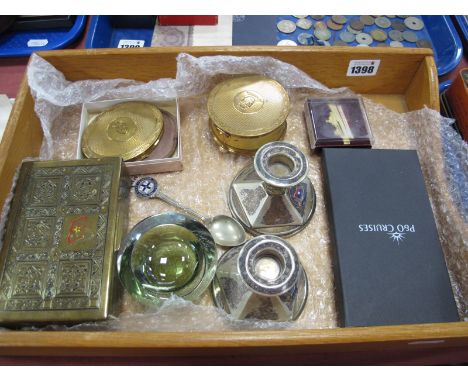 A 1950's Glass Ashtray for Finland Line, a pair of Aberdeen &amp; Commonwealth Line plated candlesticks, compact, other cruis