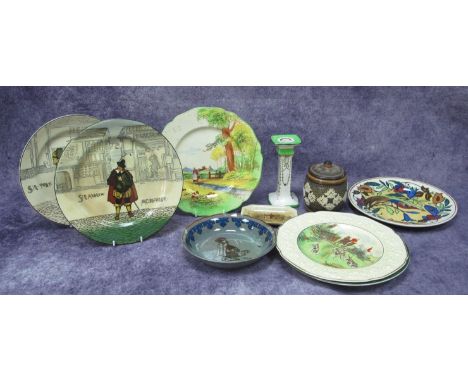 Doulton Series Ware and Other Plates, Doulton Silicon tobacco jar (dam), candlestick etc:- One Tray