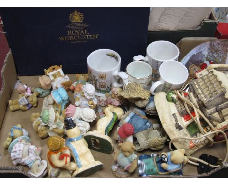 Cherished Teddies, Naturecraft, Barley Bears, Ringtons mugs, Naturecraft light, etc One Box plus Worcester Medici cake plate 