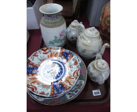 A Chinese Imari Pattern Plates, Japanese three piece tea service, etc:- One Tray.