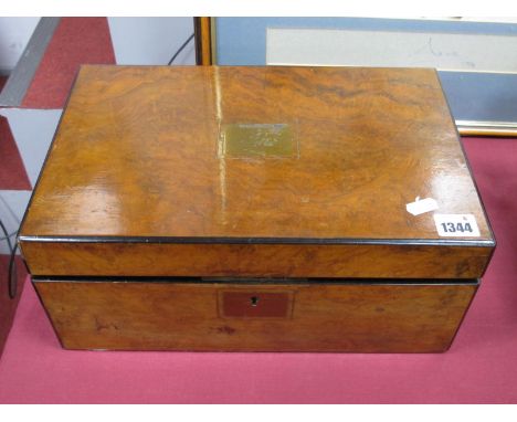 A XIX Century Walnut Tea Caddy, with brass inserts, fitted interior, 35cm 