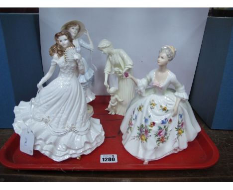 Three Royal Worcester Figurines, "First Steps", "Summer", "Special Occasion" and together with a Royal Doulton figurine Diana