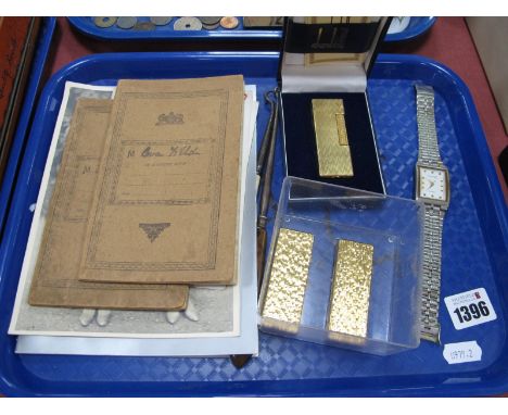 Three Vintage Dunhill Lighters, (one boxed), button hooks, Recipes photo:- One Tray.