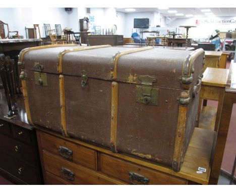 An Early XX Century Wooden Bound Travelling Trunk.