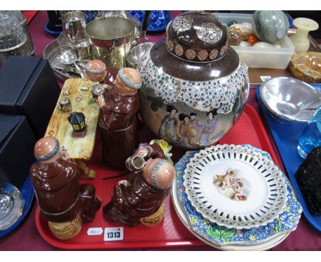 Chinese Ginger Jar, decorated with figures, four monks playing cards and drinking around a trestle table, ribbon plate, etc:-