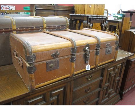 A Vintage Travelling Trunk with leather handles, with initials and surname H.F.Cecil.