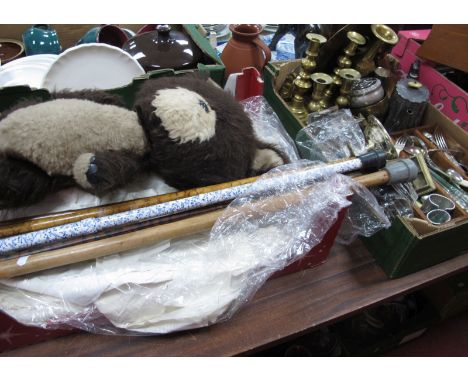 Walking Canes, vintage christening gowns, and clothing, Teddy mascot of Student Games Sheffield.